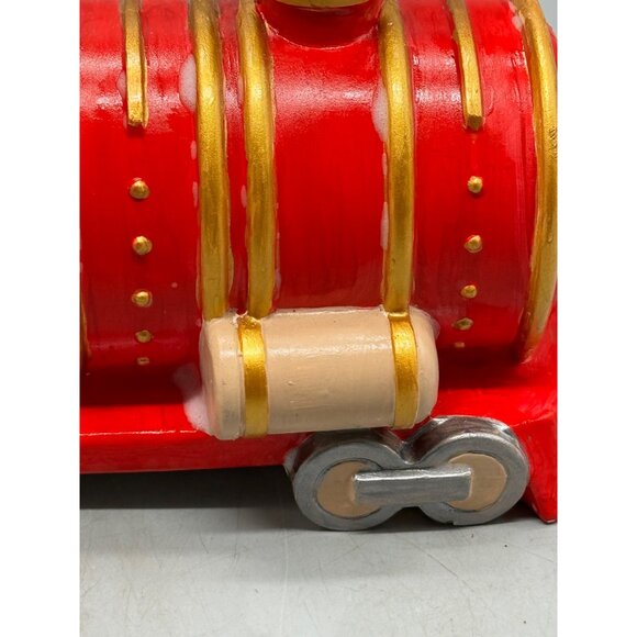 Hand-Painted Christmas decor figurine Train ceramic bear stocking red gold READ - Picture 4 of 12